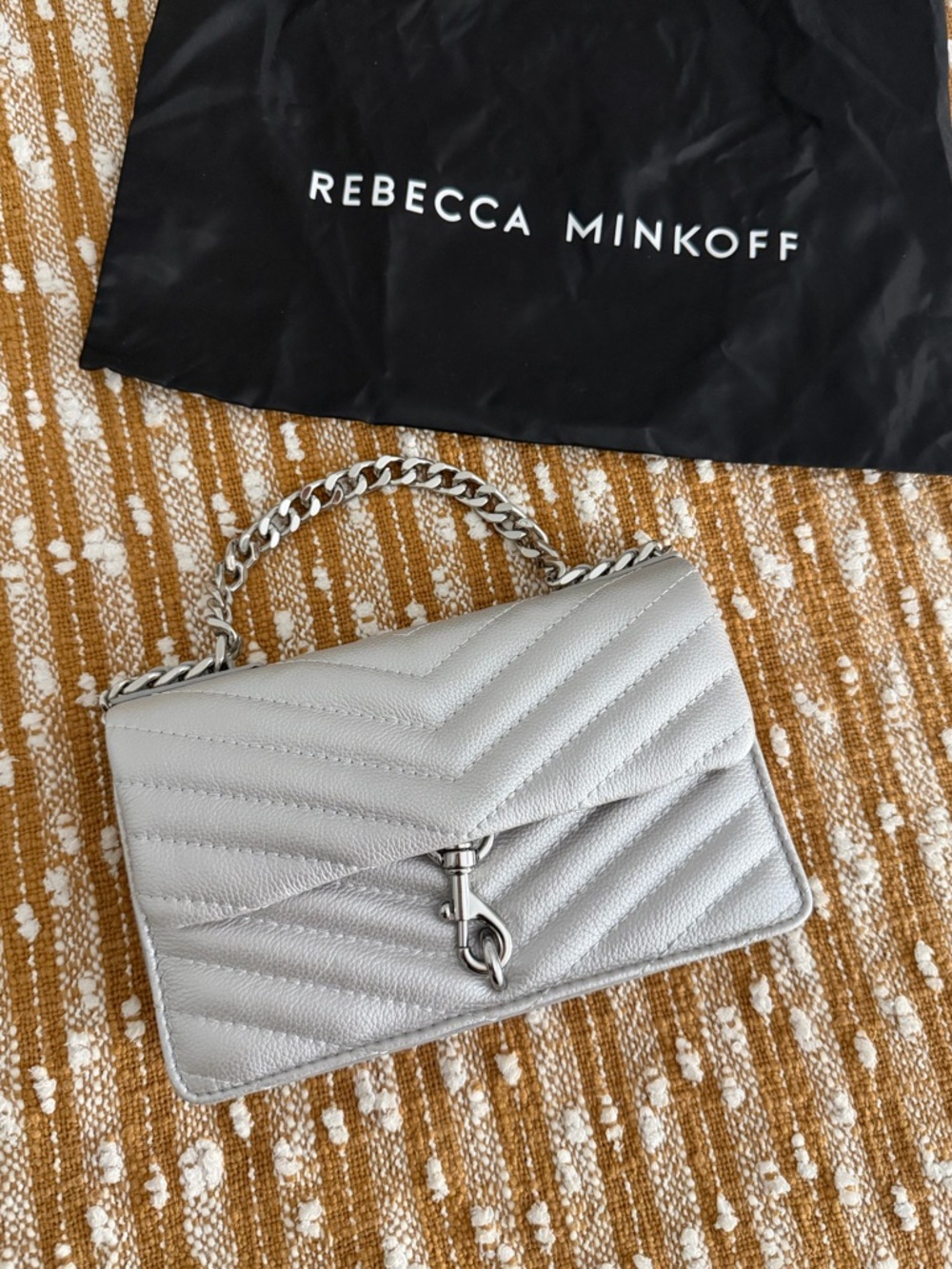 Rebecca Minkoff Silver Quilted Crossbody Bag  with Chain Handle